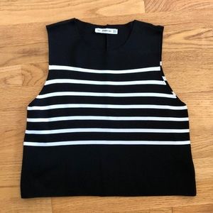 Zara Knit Black & White Striped Sleeveless Top
